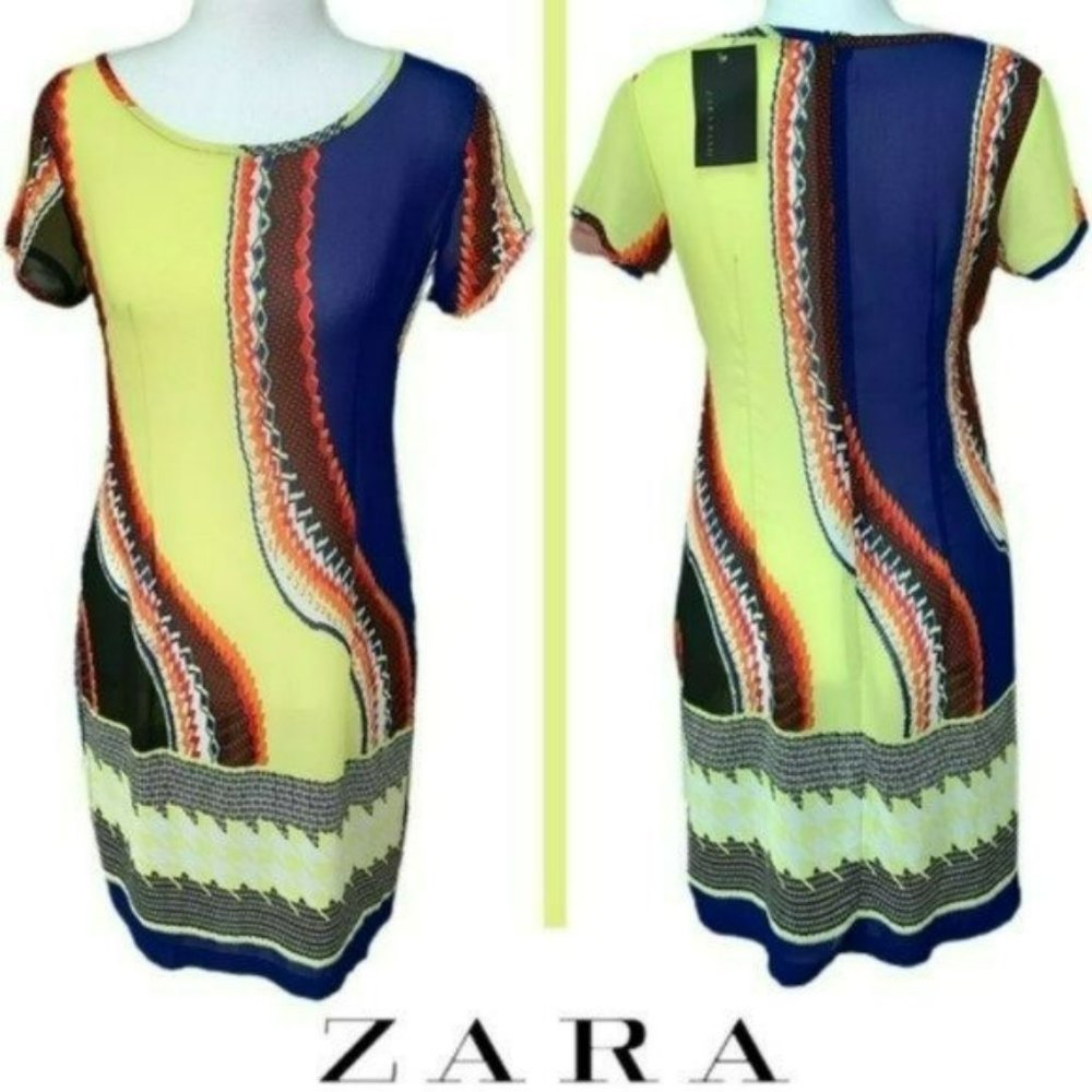ZARA ABSTRACT YELLOW MULTICOLOR DRESS